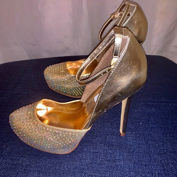 SteveMadden Gold Rhinestone Heels - Picture 2 of 8